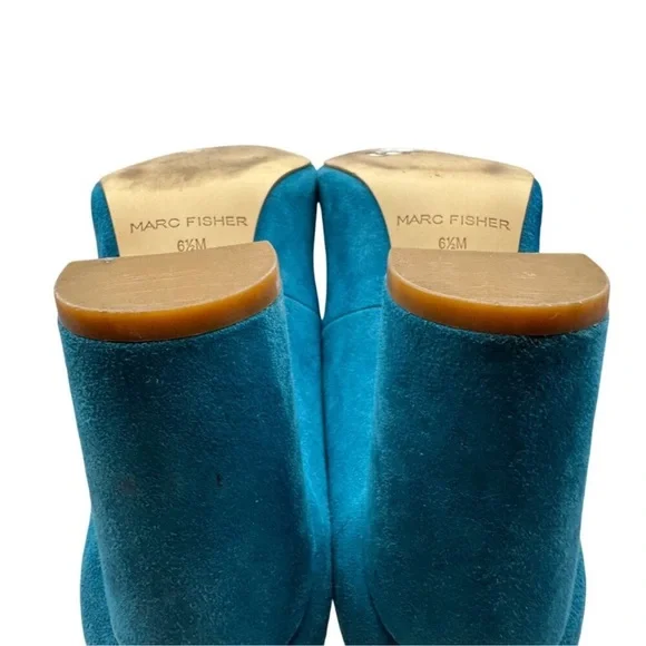 Marc Fisher Viviene Turquoise Suede Leather Pointed Toe Block Heels Women 6.5M - Picture 8 of 10
